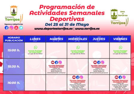 Programación actividades deportivas (25-31 de mayo)
